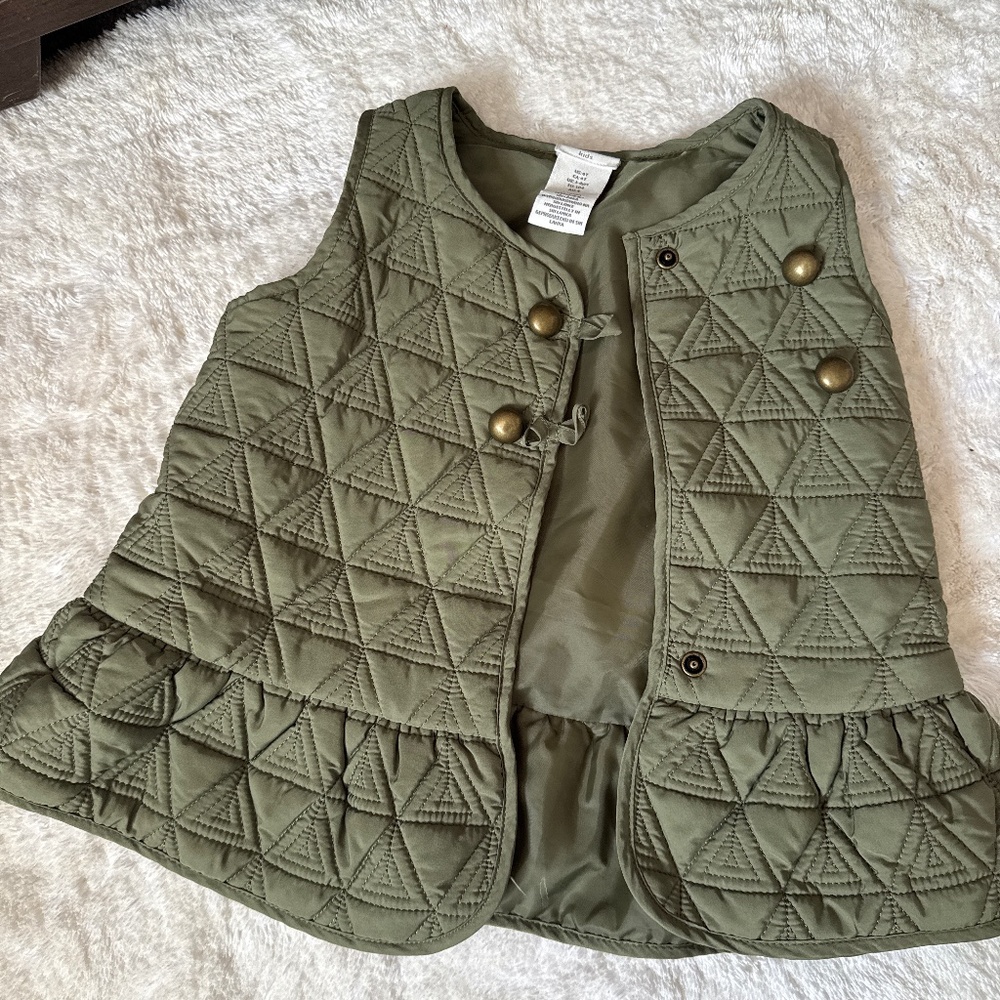 Aspen kids girls 4t olive green vest with brass gold button details